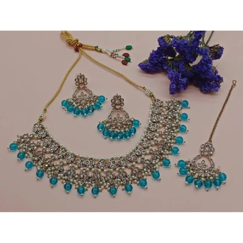 ladies bold necklaces-Akruti Collection Gold Plated Crystal Stone And Beads Necklace Set