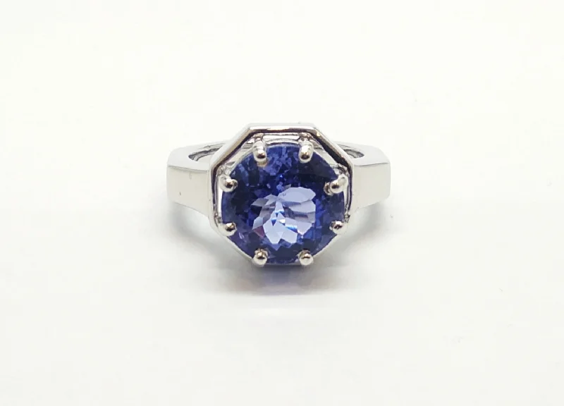 ladies art deco rings-ROUND TANZANITE RING SET IN WHITE GOLD AD NO- 1848