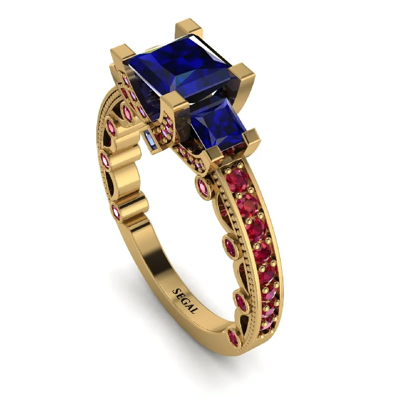 affordable ladies engagement rings-Modern Geometric Sapphire Gold Engagement Ring - Beverly No. 58