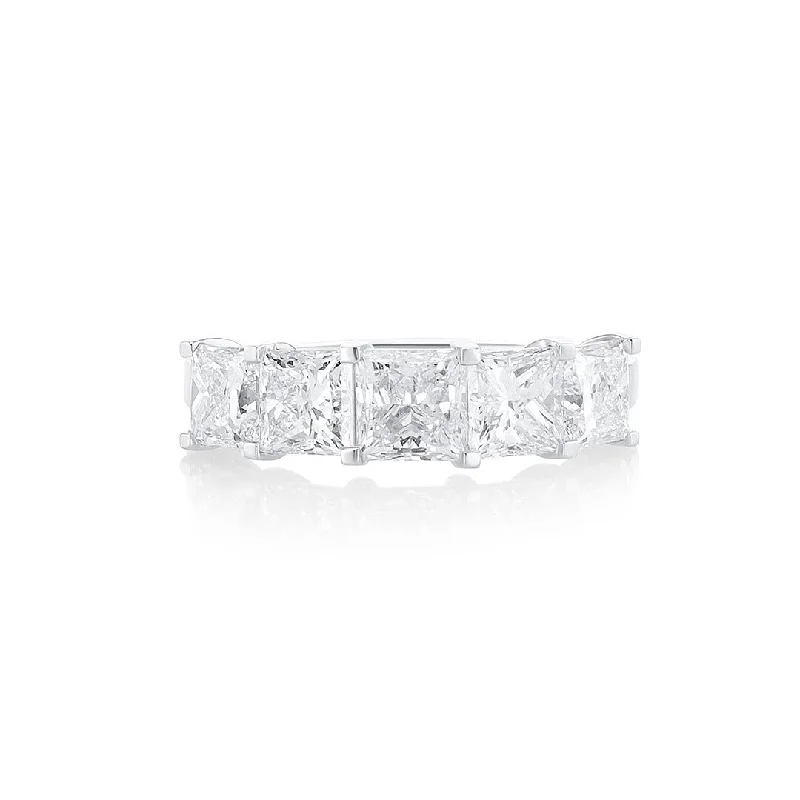 ladies vintage style rings-4.02 Cttw Princess Cut Diamond Five Stone Platinum Band