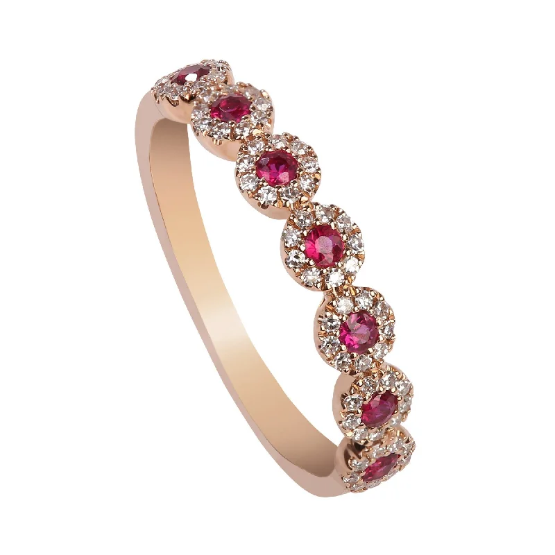 ladies silver engagement rings-Minimalist 0.24 CT Diamond Ring in 14k Rose Gold with Ruby Stones