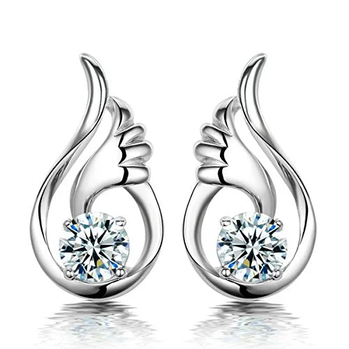 ladies bridal hoop earrings-Sexy Sparkles wings Ear Post Stud Earrings Cubic Zirconia women girls teens jewelry