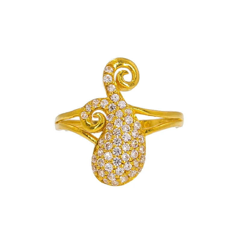 ladies gold plated rings-22K Yellow Gold Women's CZ Ring W/ Split Mango Accent