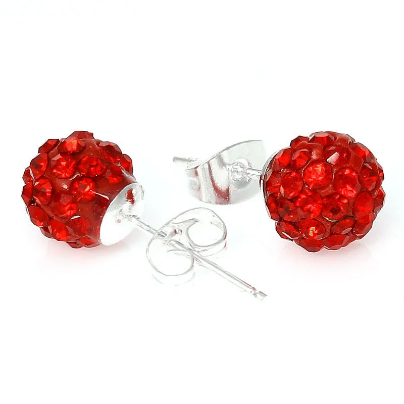 ladies chunky earrings-July Birthstone 8mm Rhinestones Crystal Fireball Disco Ball Pave Bead Stud Earrings