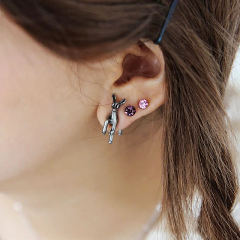 ladies vintage earrings-SEXY SPARKLES Sexy Sparkles Deer Animal 3D Double Sided Ear Stud Earrings for Women