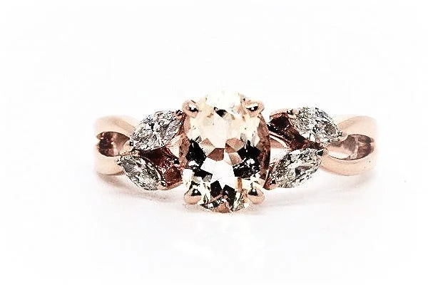 ladies infinity rings-Morganite & Marquee Cut Diamond Ring AD No. 1079