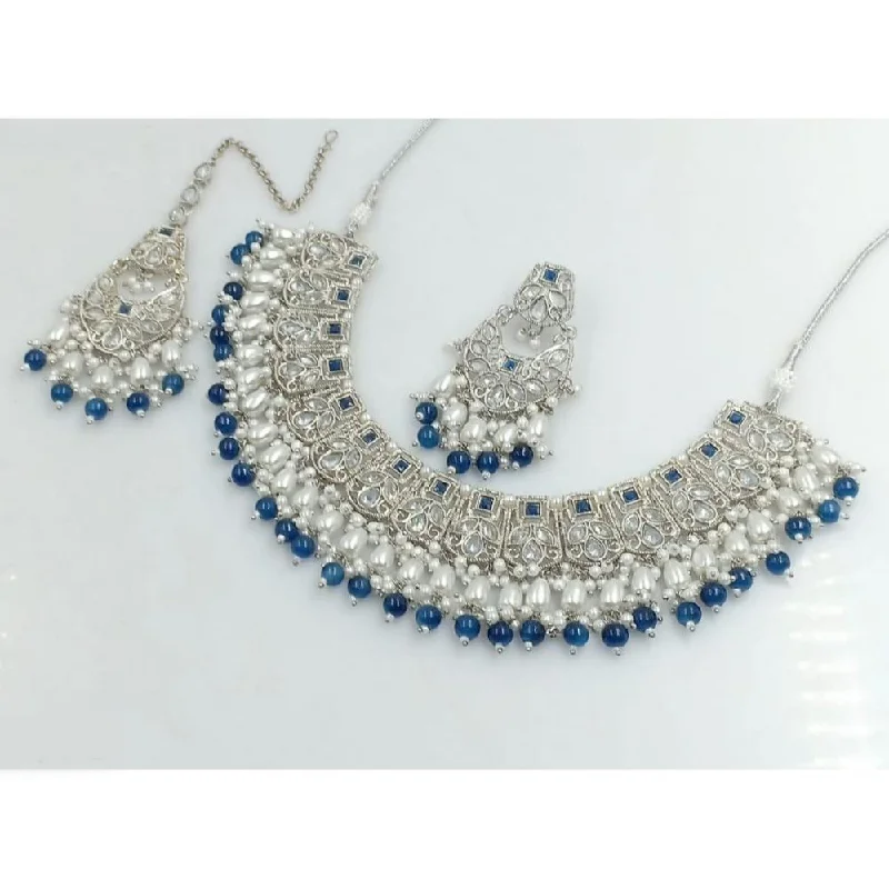 ladies heart-shaped necklaces-Akruti Collection Silver Plated Crystal Stone And Beads Necklace Set