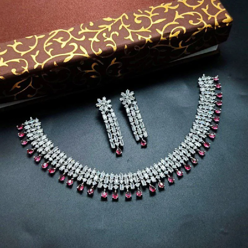 ladies bold necklaces-Aamrapali Silver Plated AD Necklace Set