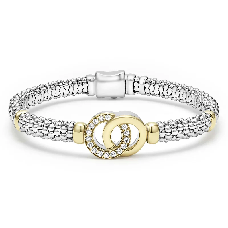 ladies bracelet sets-Signature Caviar Two-Tone Interlocking Diamond Caviar Bracelet | 6mm