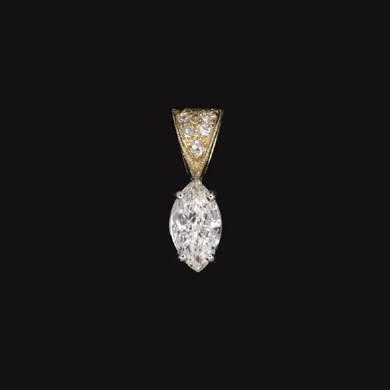 ladies engraved necklaces-MARQUISE DIAMOND DROP PENDANT 1/2ct I VS1 NATURAL 14k WHITE YELLOW GOLD NECKLACE