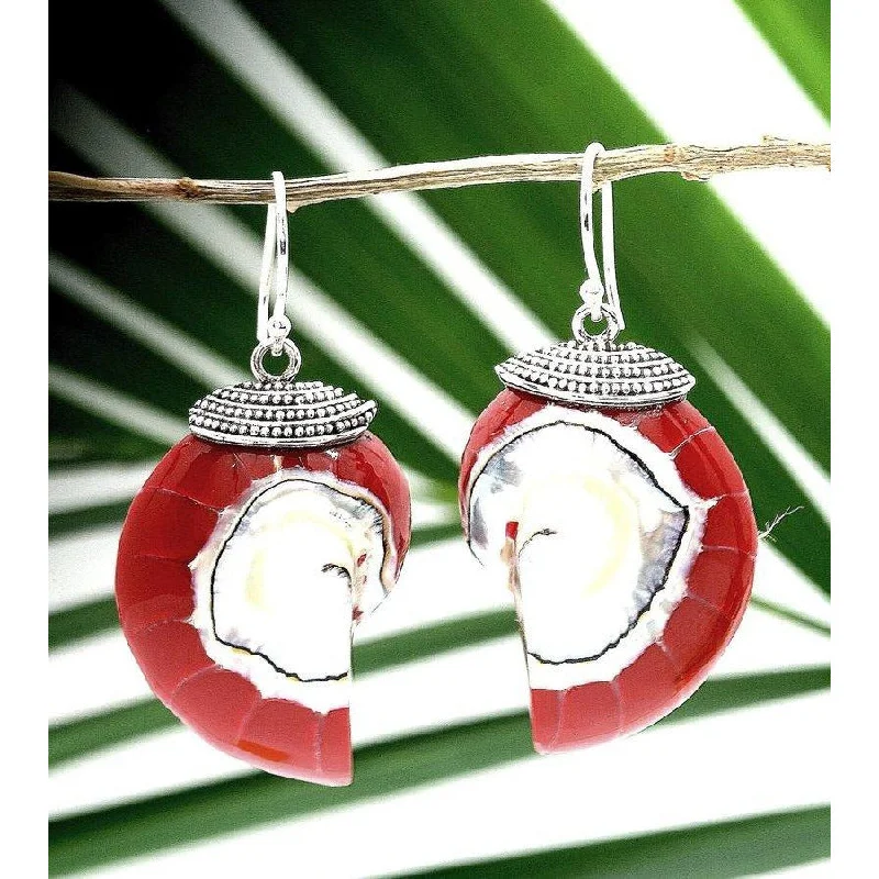 ladies teardrop earrings-Red Natural Nautilus Pearl Shell Earrings