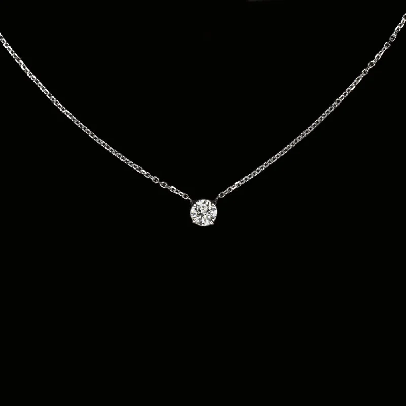 ladies minimalist necklaces-DIAMOND SOLITAIRE NECKLACE 14K WHITE GOLD 0.31ct VERY GOOD CUT ROUND PENDANT