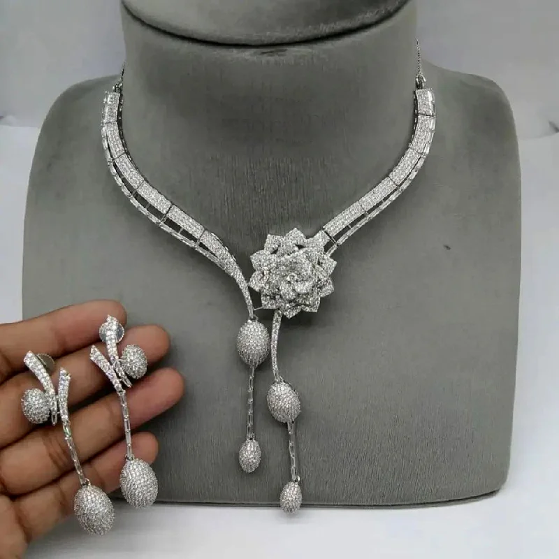 ladies glamorous necklaces-Aamrapali Silver Plated AD Necklace Set