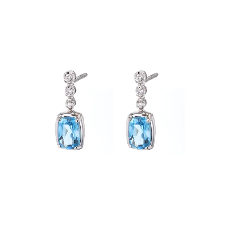 ladies sparkling earrings-Blue Topaz & Diamond Drop Earrings