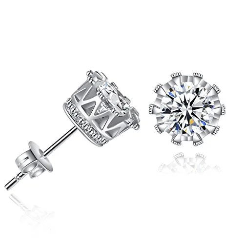 ladies elegant stud earrings-Sexy Sparkles Copper Ear Stud Earrings Clear Cubic Zirconia Inlaid Crown 9mm