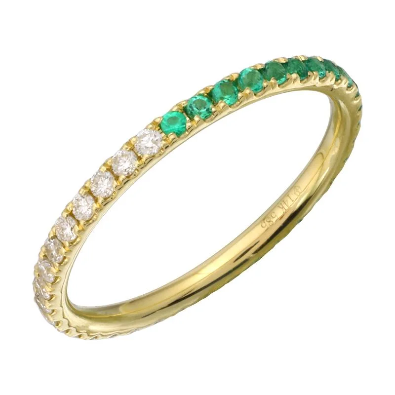 ladies fashion statement rings-Half Diamond Half Gemstone Eternity Ring