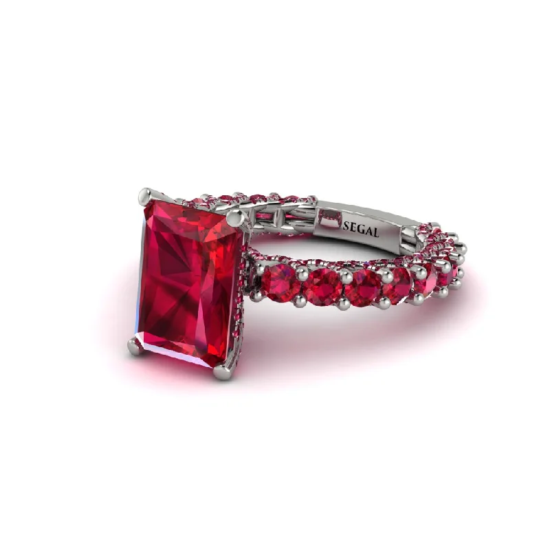 ladies engagement rings with diamonds-4Ct Radiant Cut Ruby Engagement Ring - Serenity No. 57