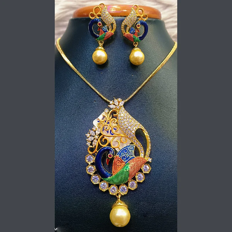 ladies statement pendant necklaces-Jain Jewellers Gold Plated AD Stone And Meenakari Necklace Set