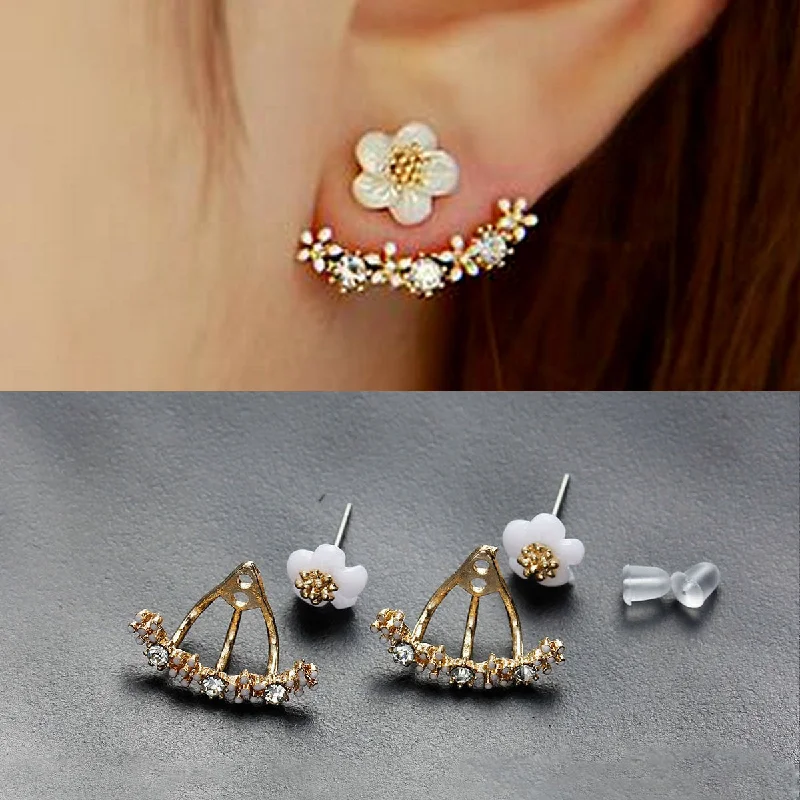 ladies gemstone drop earrings-Sexy Sparkles Ear Jacket Stud Earrings Back Ear Cuffs Stud Earring