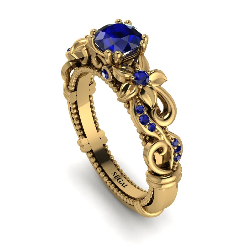 custom-designed ladies engagement rings-Vintage Flower Openwork Gold Sapphire Engagement Ring - Ann No. 73