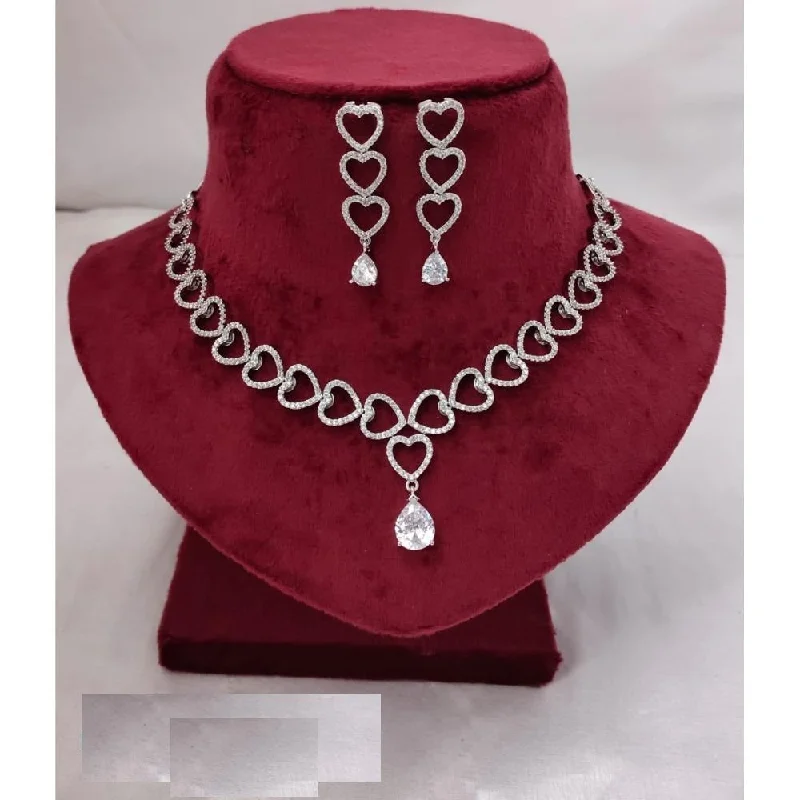 ladies trendy pendant necklaces-Akruti Collection Silver Plated AD Necklace Set