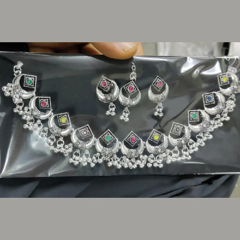 ladies trendy necklaces-Kavita Art Oxidised Plated Crystal Stone Necklace Set