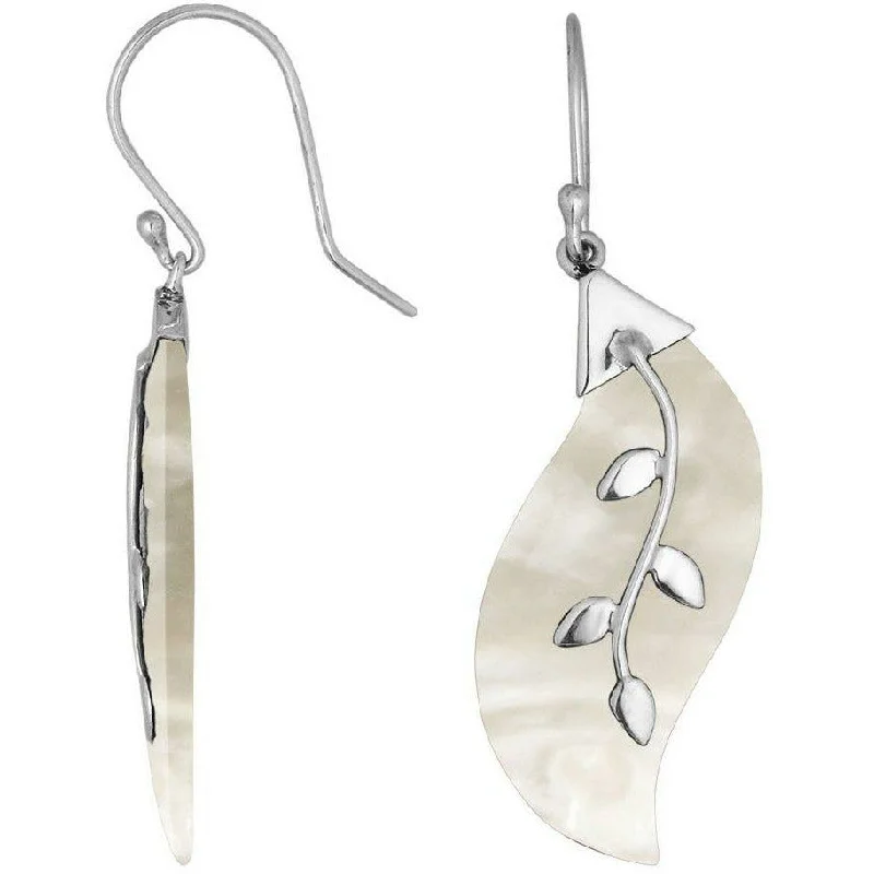 ladies diamond stud earrings-Swirl Leaf Mother of Pearl Earrings