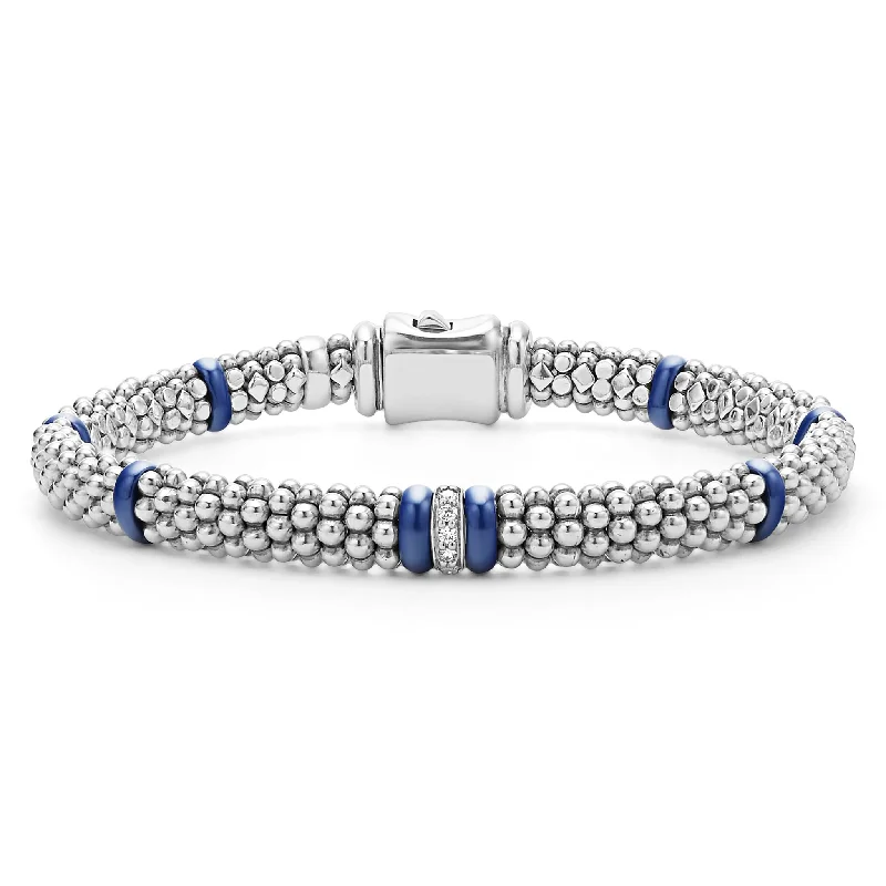 ladies friendship bangle sets-Blue Caviar Single Station Diamond Caviar Bracelet | 6mm