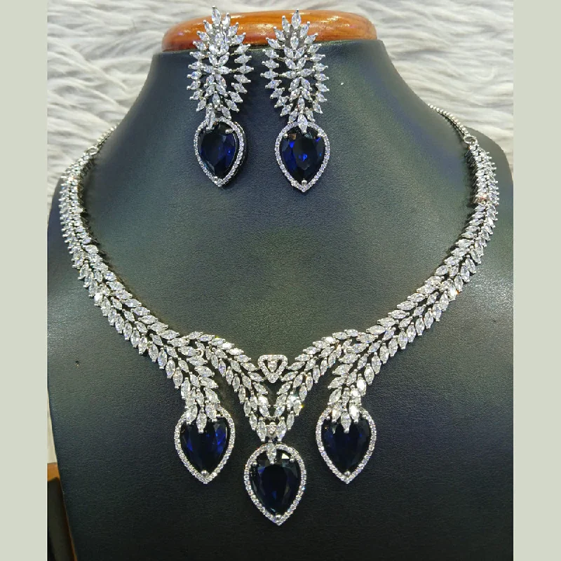 ladies beaded necklaces-Jain Jewellers Silver Plated AD Necklace Set