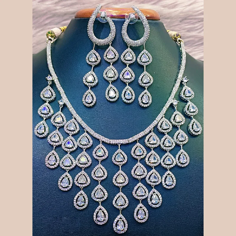 ladies heart necklaces-Jain Jewellers Silver Plated AD Necklace Set