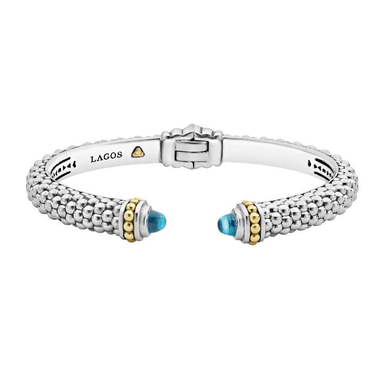 ladies antique bangles-Caviar Color Swiss Blue Topaz Cuff Bracelet | 8mm