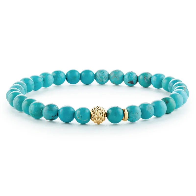 ladies braided gold bracelets-Caviar Icon Turquoise Gold Station Bead Bracelet