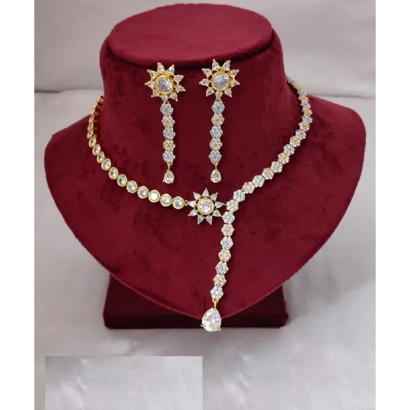 ladies handcrafted necklaces-Akruti Collection Gold Plated Plated AD Necklace Set