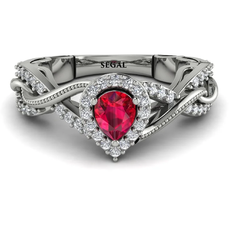 moissanite ladies engagement rings-Infinity Inspired Halo Ruby Engagement Ring - Teresa No. 12