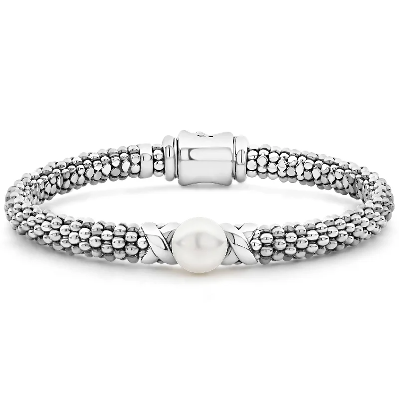 ladies textured bracelets-Luna Silver X Pearl Caviar Bracelet | 6mm