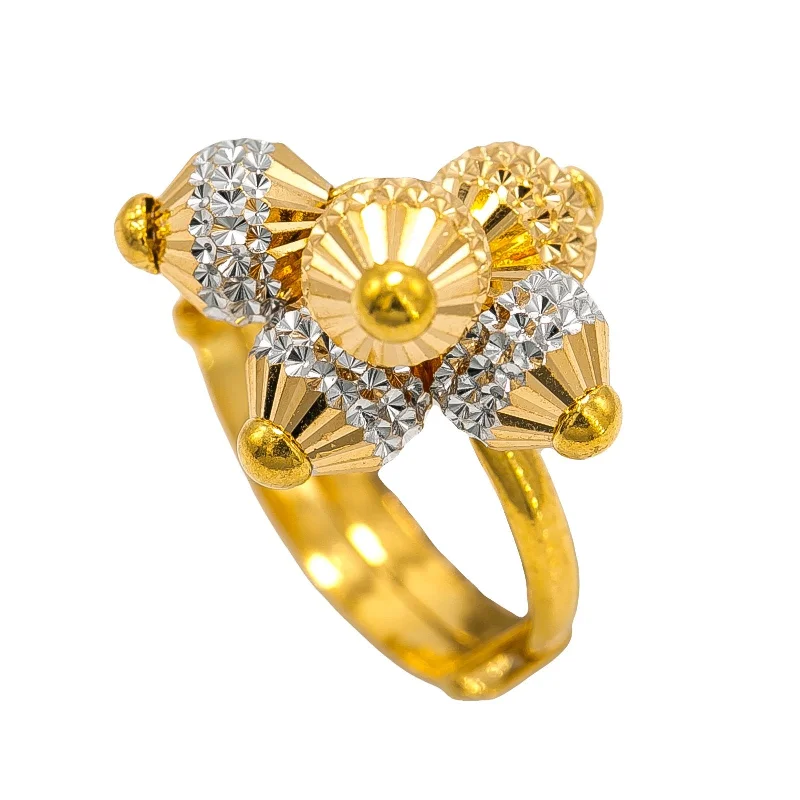 ladies cocktail rings-22K Multi Tone Gold Ring W/ Textured Yellow Gold Baubles With Yellow & White Gold Baubles