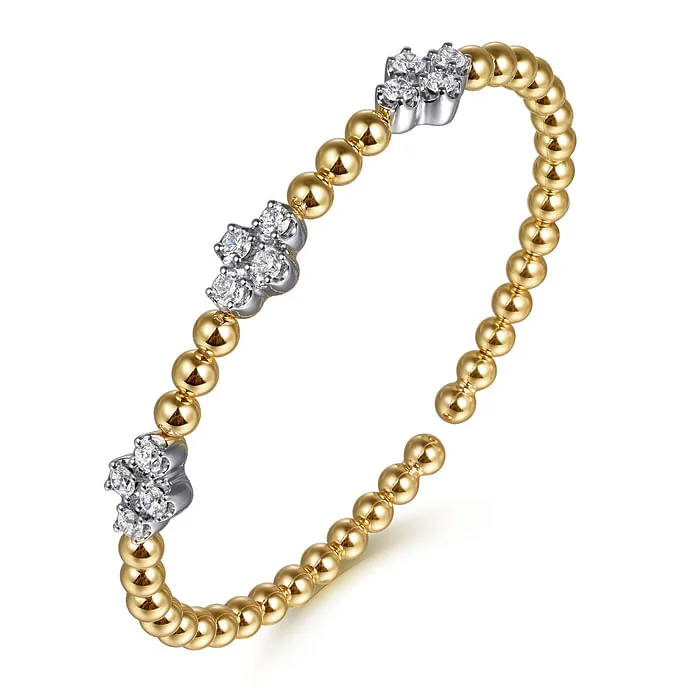 ladies gemstone bangles-14K White Yellow Gold Bujukan Diamond Cluster Split Bangle Bracelet