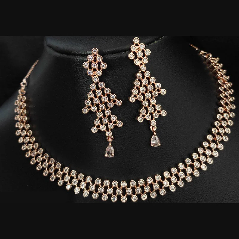 ladies contemporary necklaces-Aamrapali Rose Gold Plated AD Necklace Set