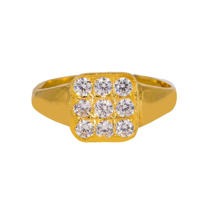 ladies vintage rings-22K Yellow Gold Men's Ring W/ Nine Cubic Zirconia & Smooth Band