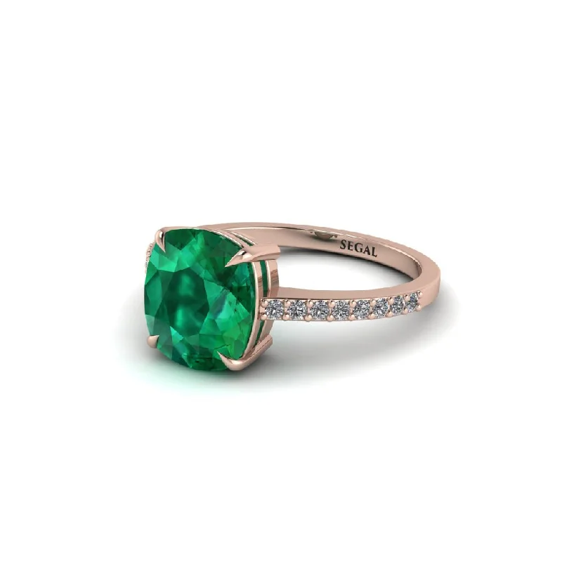 trendy ladies engagement rings with colored stones-Gold Handmade Cushion Cut Emerald Engagement Ring - Whitney No. 5