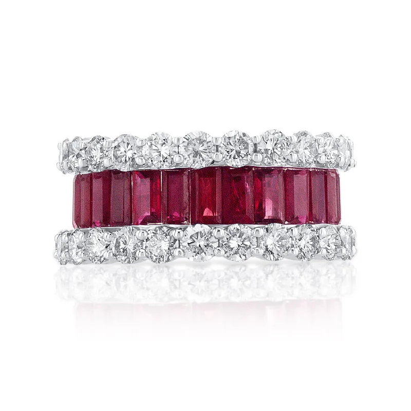 ladies bridal rings-4.00 Cttw Ruby and 3.50 Cttw Round Diamond 14K White Gold Band