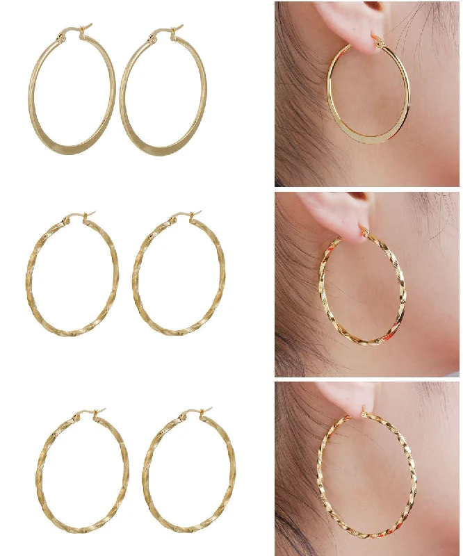 ladies luxurious stud earrings-Sexy Sparkles 3 Pairs Stainless Steel Hoop Earrings Set for Women