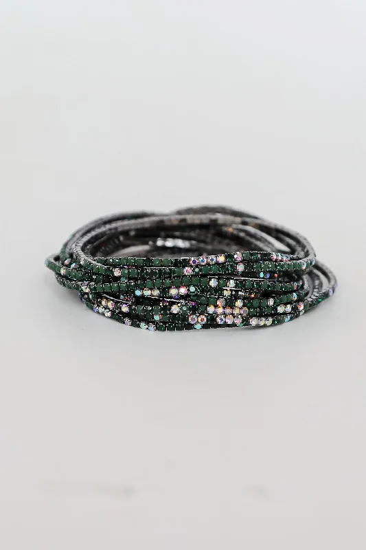 ladies gold bangles-Jodie Hunter Green Rhinestone Bracelet Set