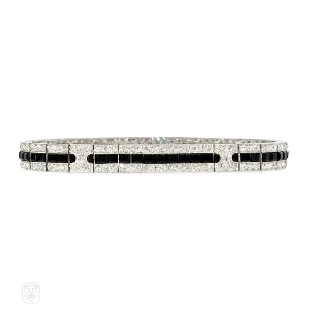 ladies sterling silver bracelets-Art Deco onyx and diamond bracelet, Van Cleef & Arpels, France.