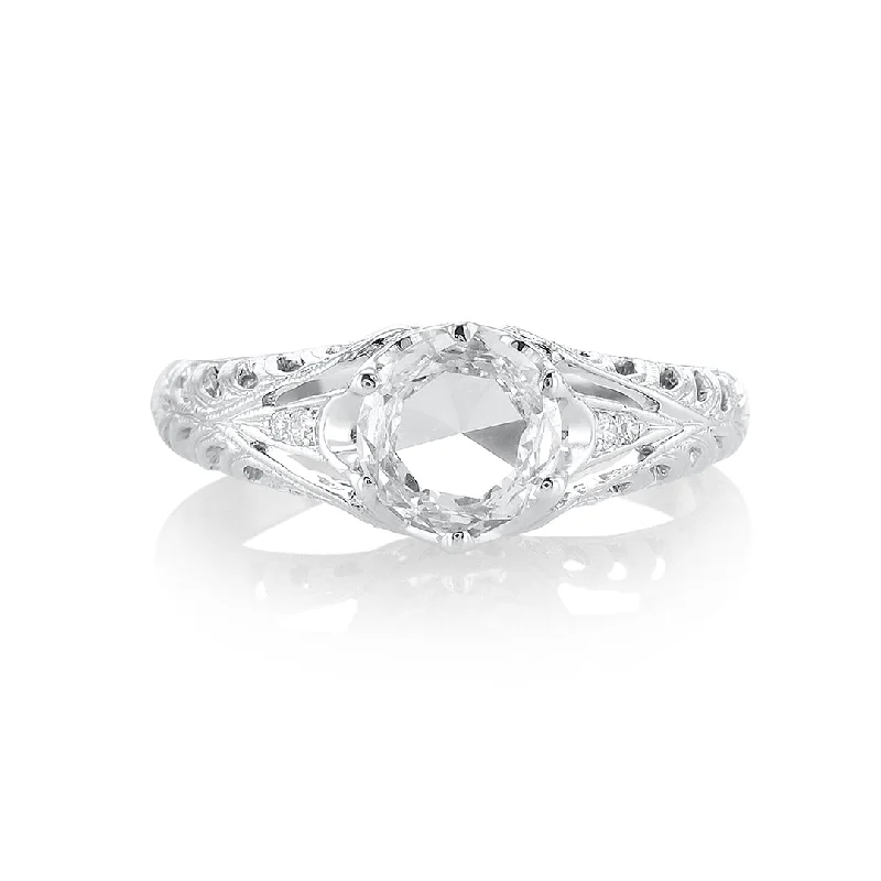 ladies anniversary rings-0.93 CT Rose-Cut Lab Grown Diamond and 0.07 Cttw Antique 18K White Gold Solitaire Ring