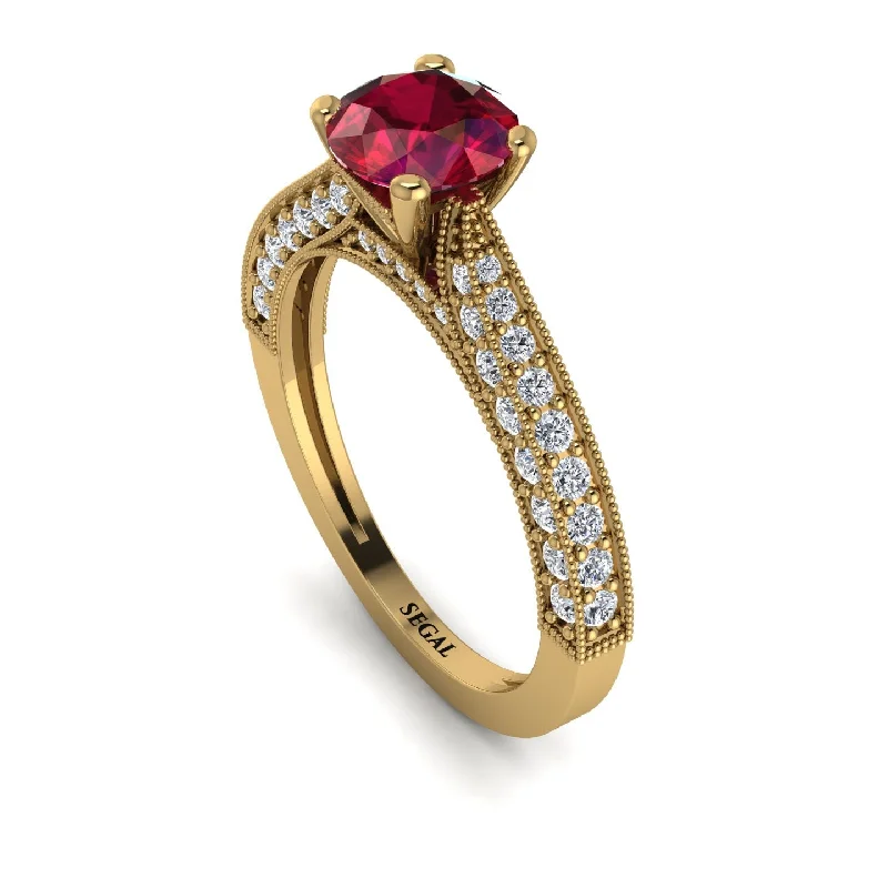 ladies engagement rings with pave diamonds-Classic Vintage Ruby Engagement Ring - Kathryn No. 10