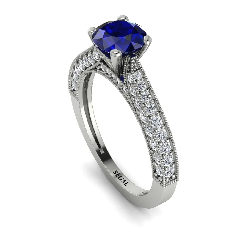 platinum diamond ladies engagement rings-Classic Vintage Sapphire Engagement Ring - Kathryn No. 15