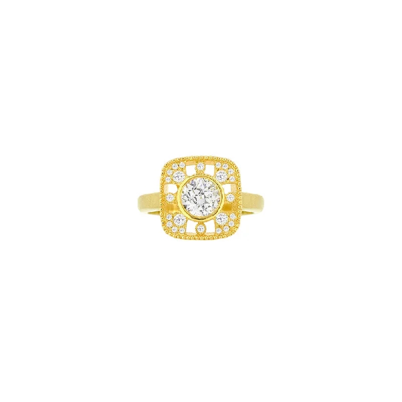 ladies adjustable gold rings-18 Karat Yellow Gold ring Old European Cut Diamond Round with open cut details