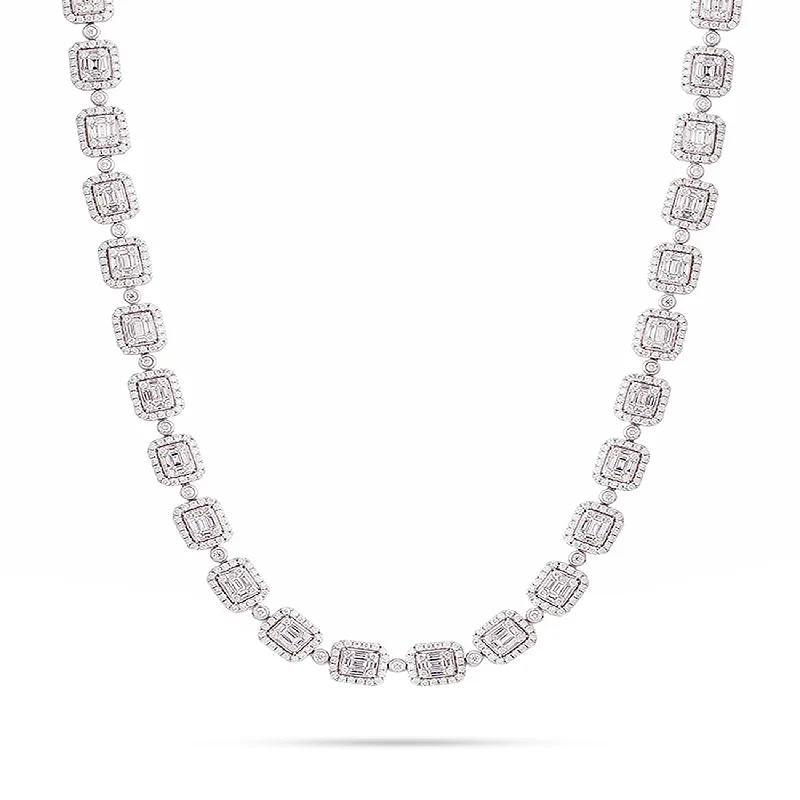 ladies gemstone choker necklaces-14k White Gold 14.02ct Diamond Baguette Necklace