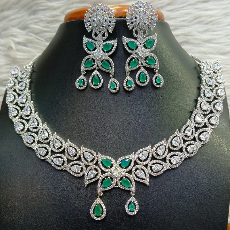 ladies adjustable necklaces-Jain Jewellers Silver Plated AD Necklace Set